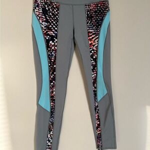 Zella Girl Gray Teal Color-block Leggings XL 14/16